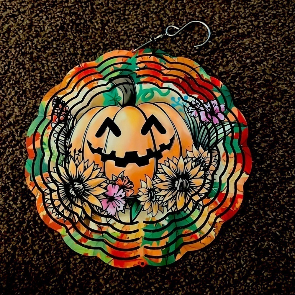HANDMADE metal two sided 8 in wind spinner